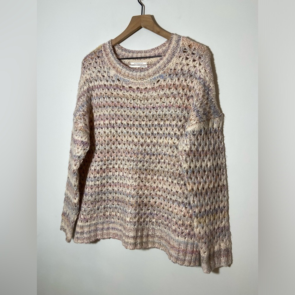 By Anthropologie Oversized Mesh Stitch Pullover Sweater Cotton Blend Size S - Picture 7 of 13